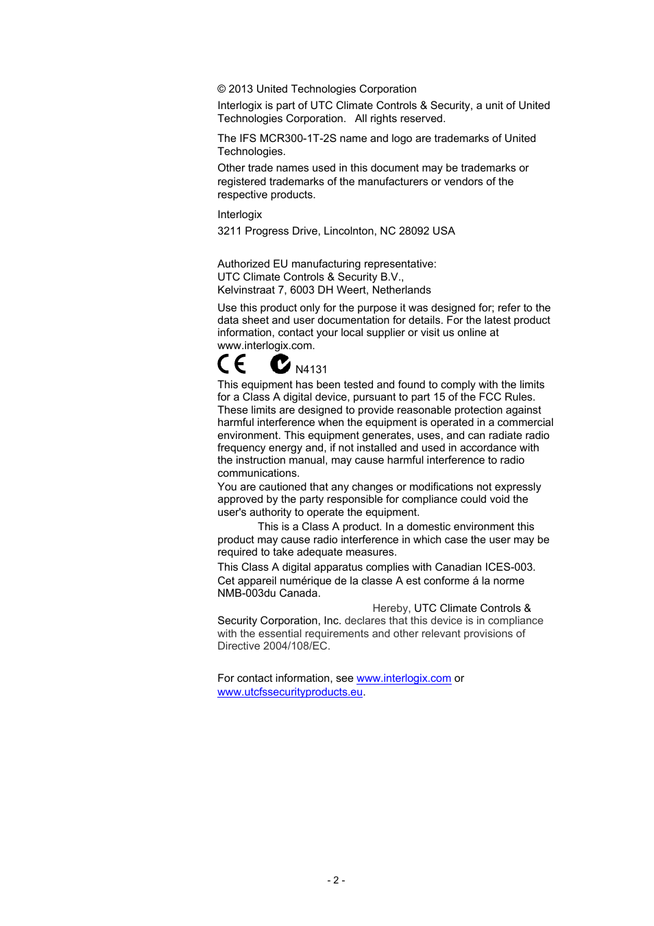 Interlogix MCR300-1T-2S User Manual | Page 2 / 17