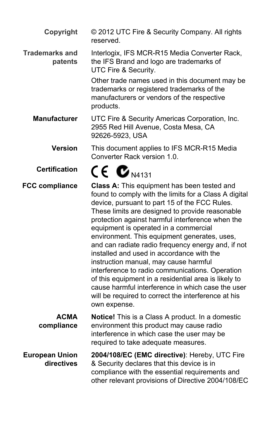 Interlogix MCR-R15 User Manual | Page 2 / 14