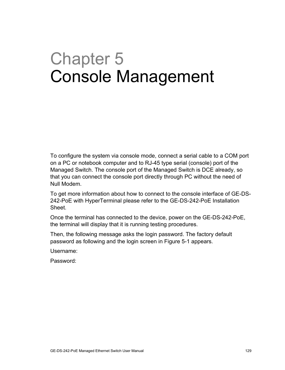 Chapter 5 console management, Login in the console interface | Interlogix GE-DS-242-PoE User Manual | Page 133 / 218