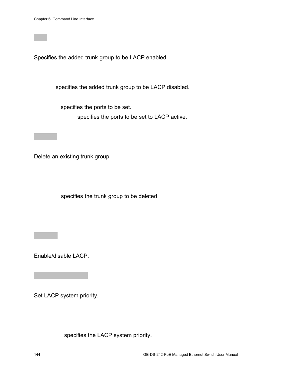 Lacp commands | Interlogix GE-DS-242-PoE User Manual | Page 148 / 218
