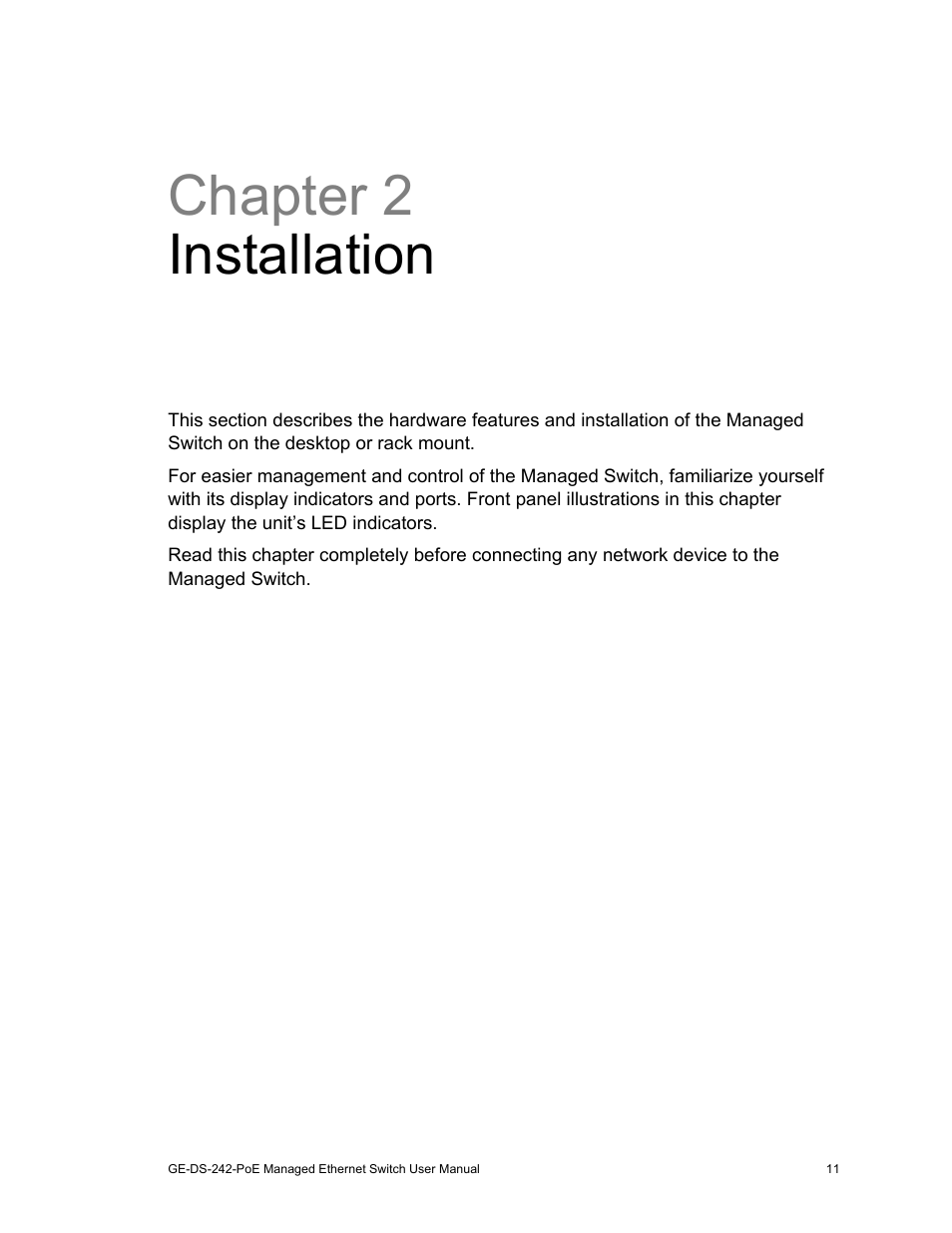 Chapter 2 installation | Interlogix GE-DS-242-PoE User Manual | Page 15 / 218