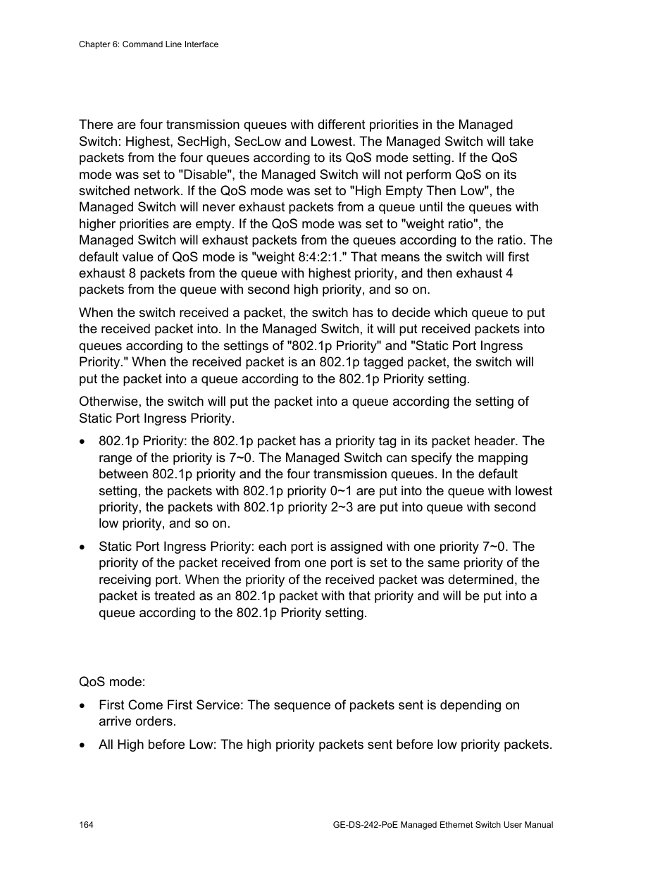 Quality of service, Qos configuration | Interlogix GE-DS-242-PoE User Manual | Page 168 / 218