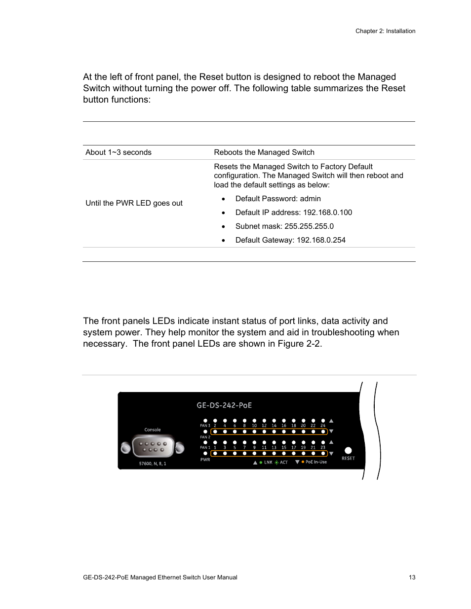Led indicators | Interlogix GE-DS-242-PoE User Manual | Page 17 / 218