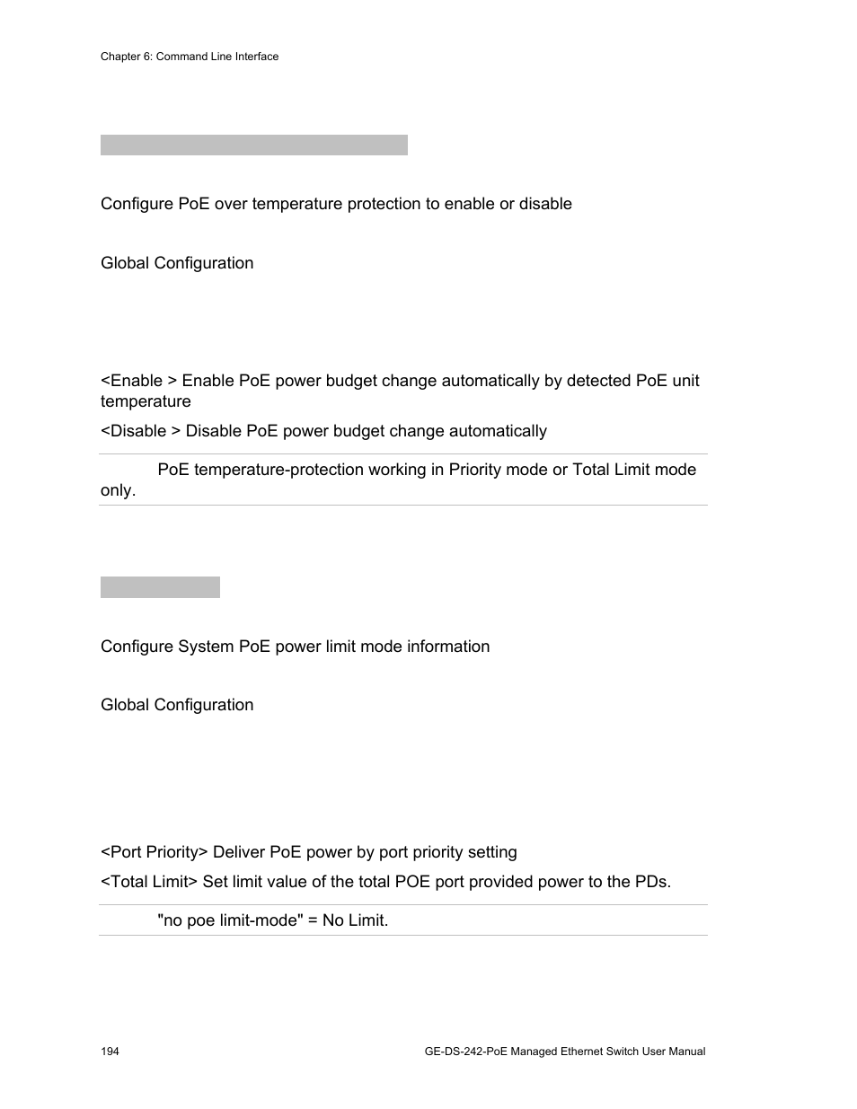 Configure poe over temperature protection, Configure poe - system | Interlogix GE-DS-242-PoE User Manual | Page 198 / 218