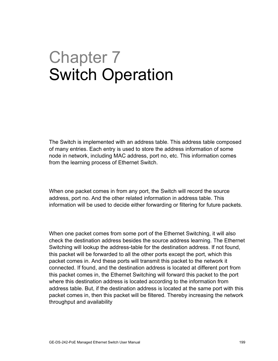 Itch operation 199, Chapter 7 switch operation | Interlogix GE-DS-242-PoE User Manual | Page 203 / 218