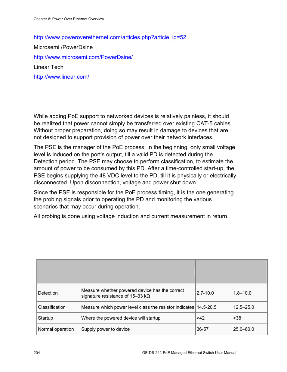 The poe provision process, Stages of powering up a poe link | Interlogix GE-DS-242-PoE User Manual | Page 208 / 218