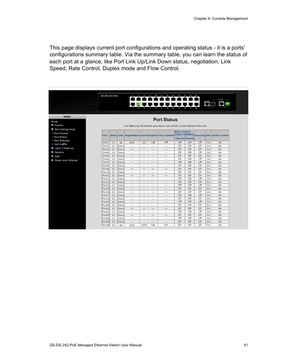 Port status | Interlogix GE-DS-242-PoE User Manual | Page 55 / 218