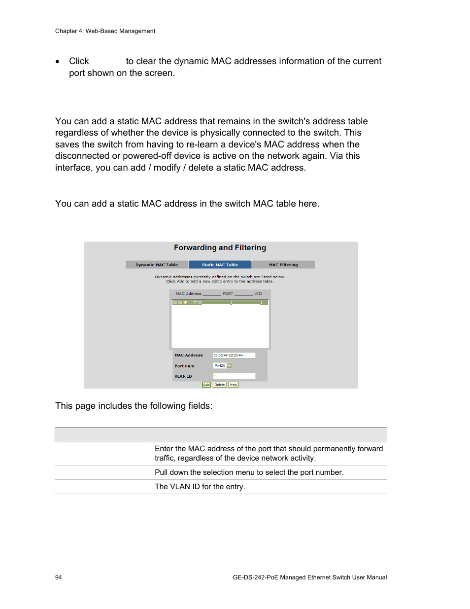 Static mac table | Interlogix GE-DS-242-PoE User Manual | Page 98 / 218