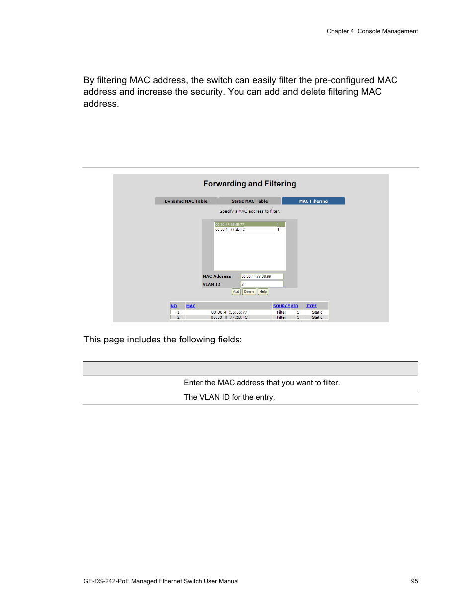 Mac filtering | Interlogix GE-DS-242-PoE User Manual | Page 99 / 218