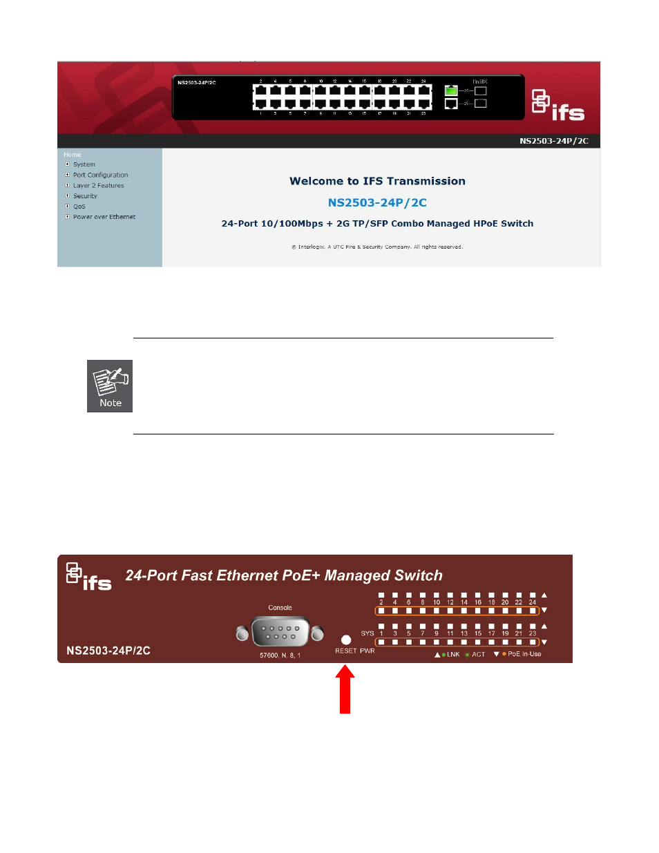 Resetting the ip address and admin password | Interlogix NS2503-24P/2C Installation Guide User Manual | Page 10 / 11