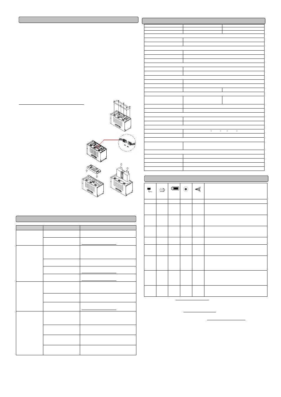 Battery replacement and storage, Battery replacement procedure, Storage | Definitions for illuminated led indicators | CyberPower Systems Professional Tower UPS PP1500E User Manual | Page 2 / 2
