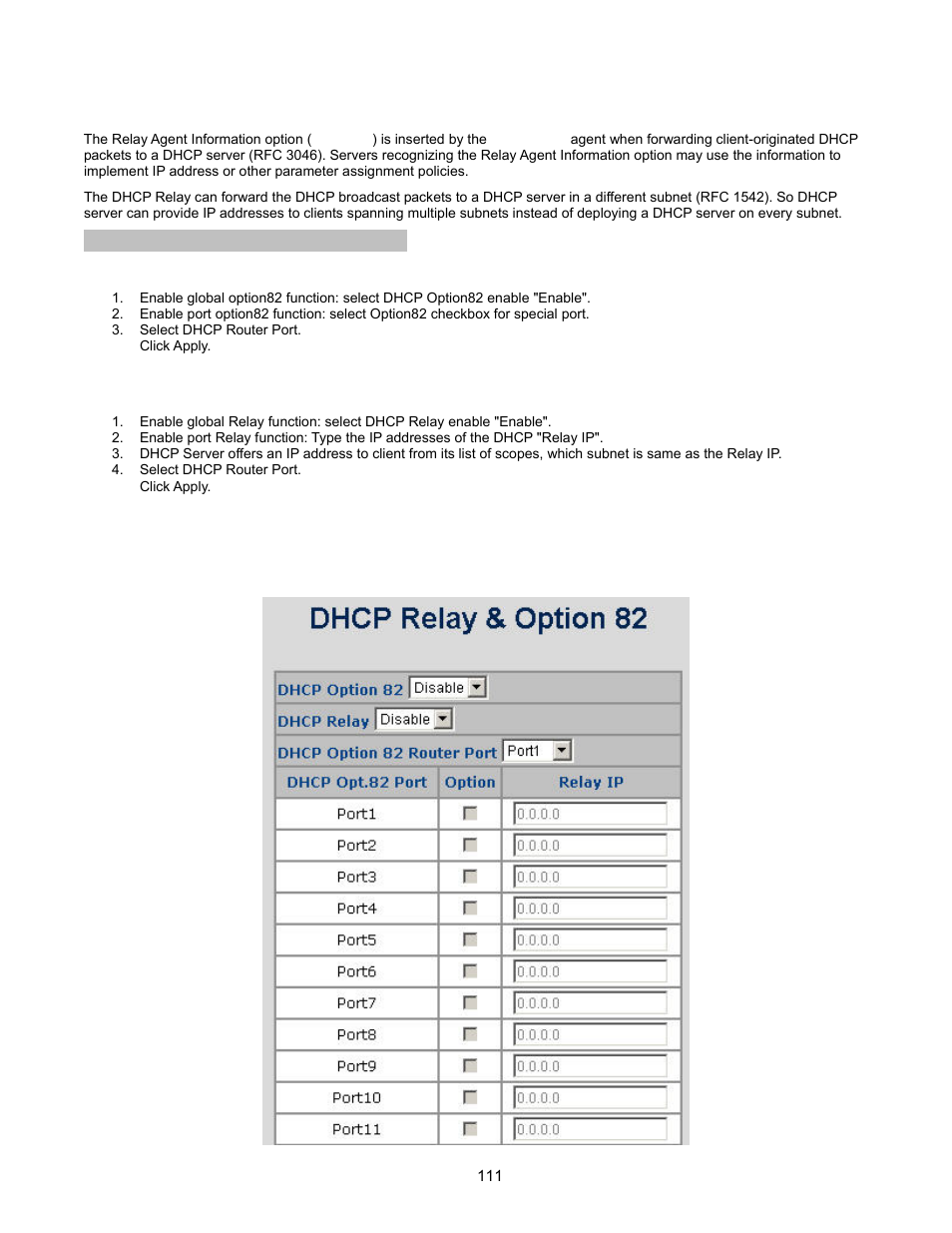 Dhcp relay & option 82 | Interlogix NS2503-24P/2C User Manual User Manual | Page 111 / 197