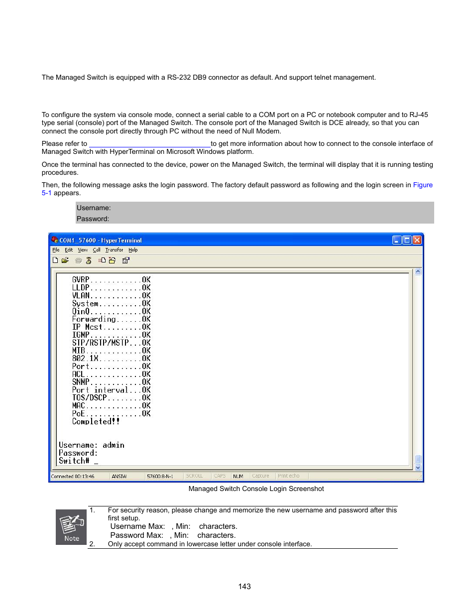 Console management, Login in the console interface | Interlogix NS2503-24P/2C User Manual User Manual | Page 143 / 197