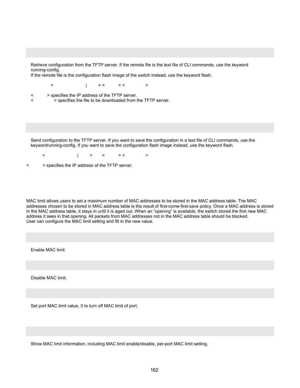 Restore configure file, Backup configure file, Mac limit | Interlogix NS2503-24P/2C User Manual User Manual | Page 162 / 197