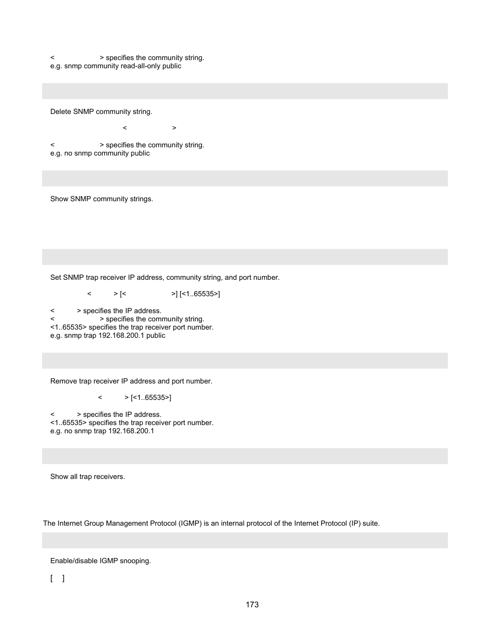 Trap managers, Igmp | Interlogix NS2503-24P/2C User Manual User Manual | Page 173 / 197