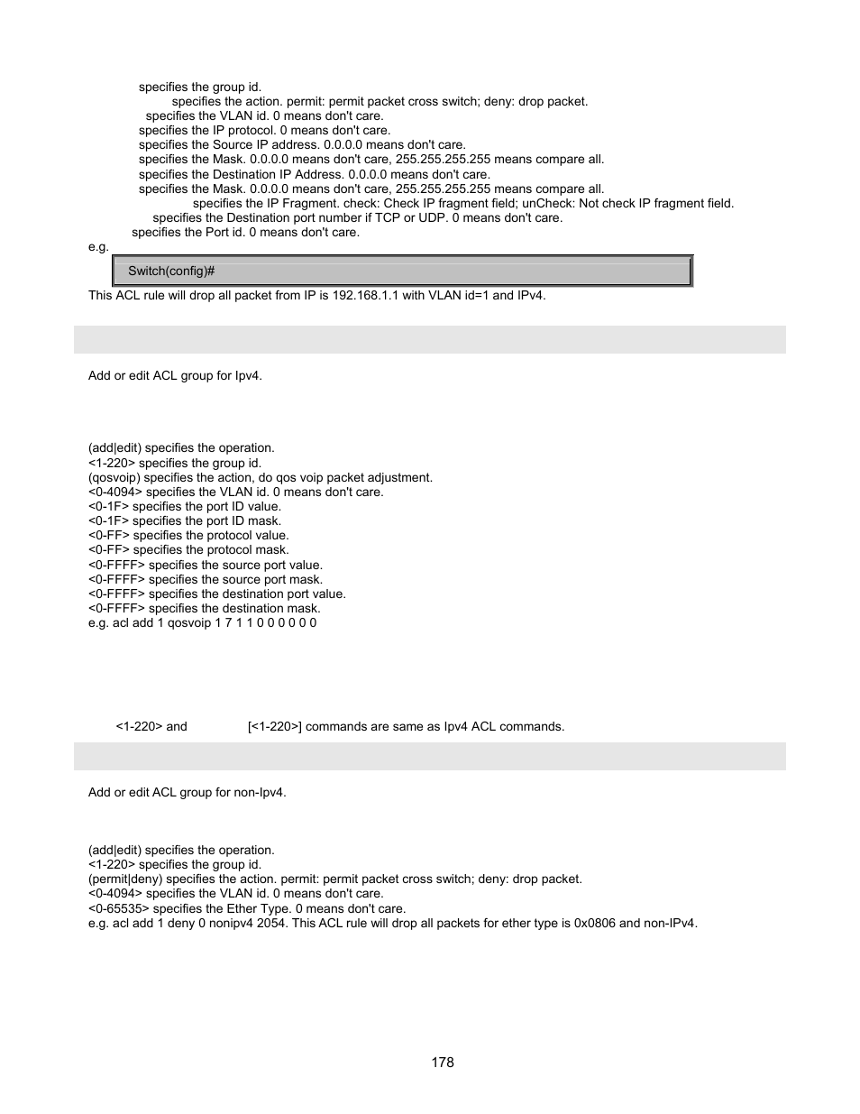 Non-ipv4 acl commands | Interlogix NS2503-24P/2C User Manual User Manual | Page 178 / 197