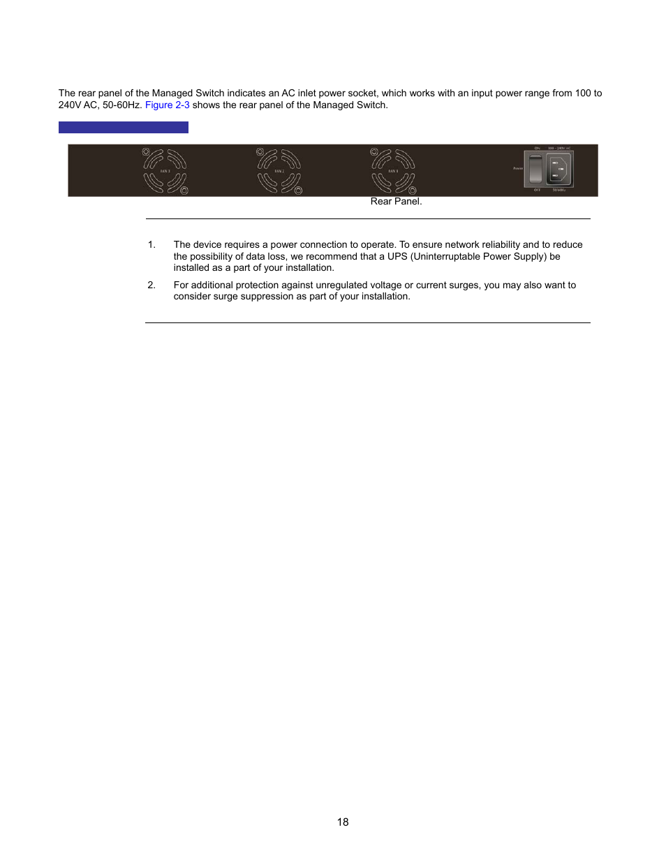 Switch rear panel | Interlogix NS2503-24P/2C User Manual User Manual | Page 18 / 197