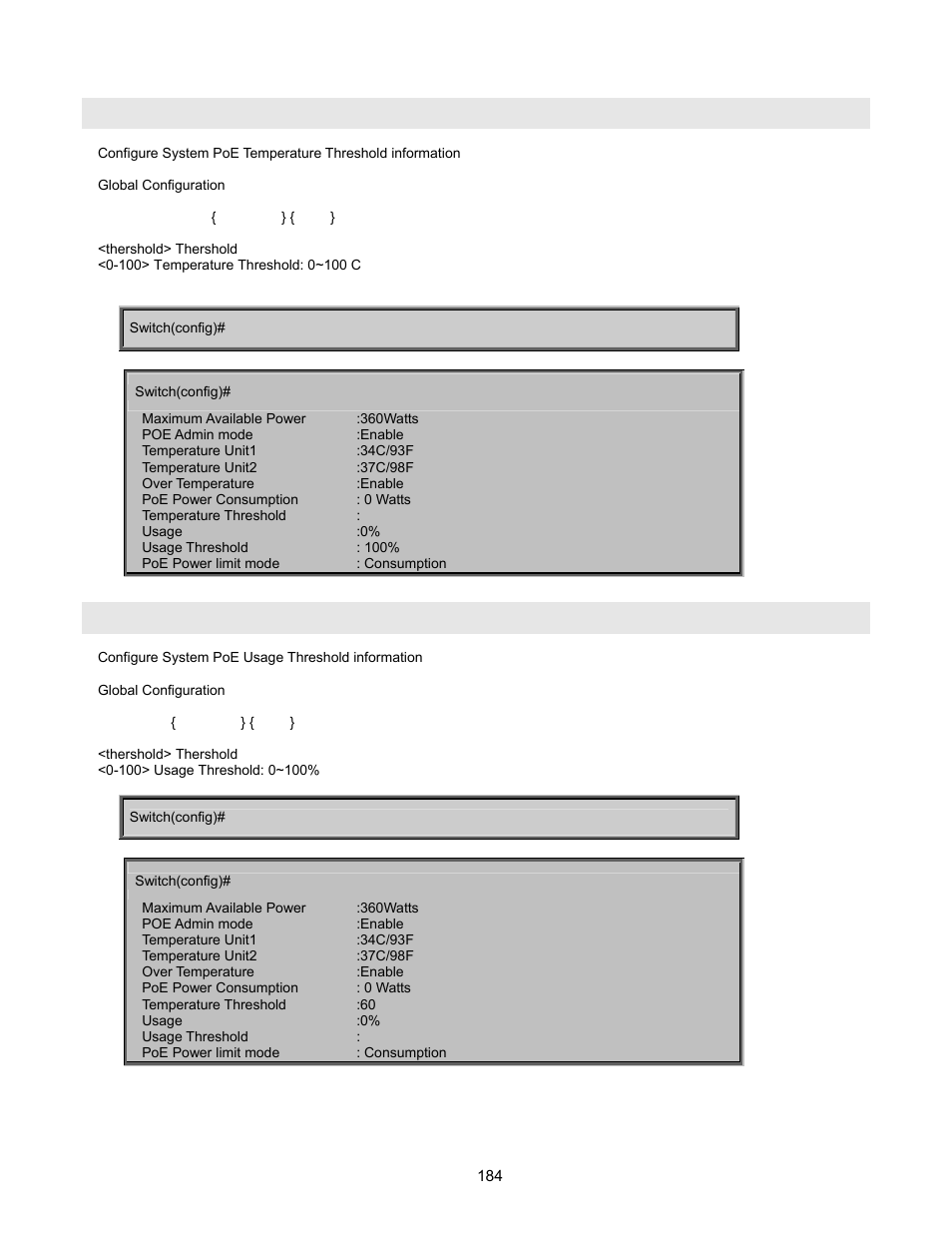 Poe temperature, Poe usage | Interlogix NS2503-24P/2C User Manual User Manual | Page 184 / 197