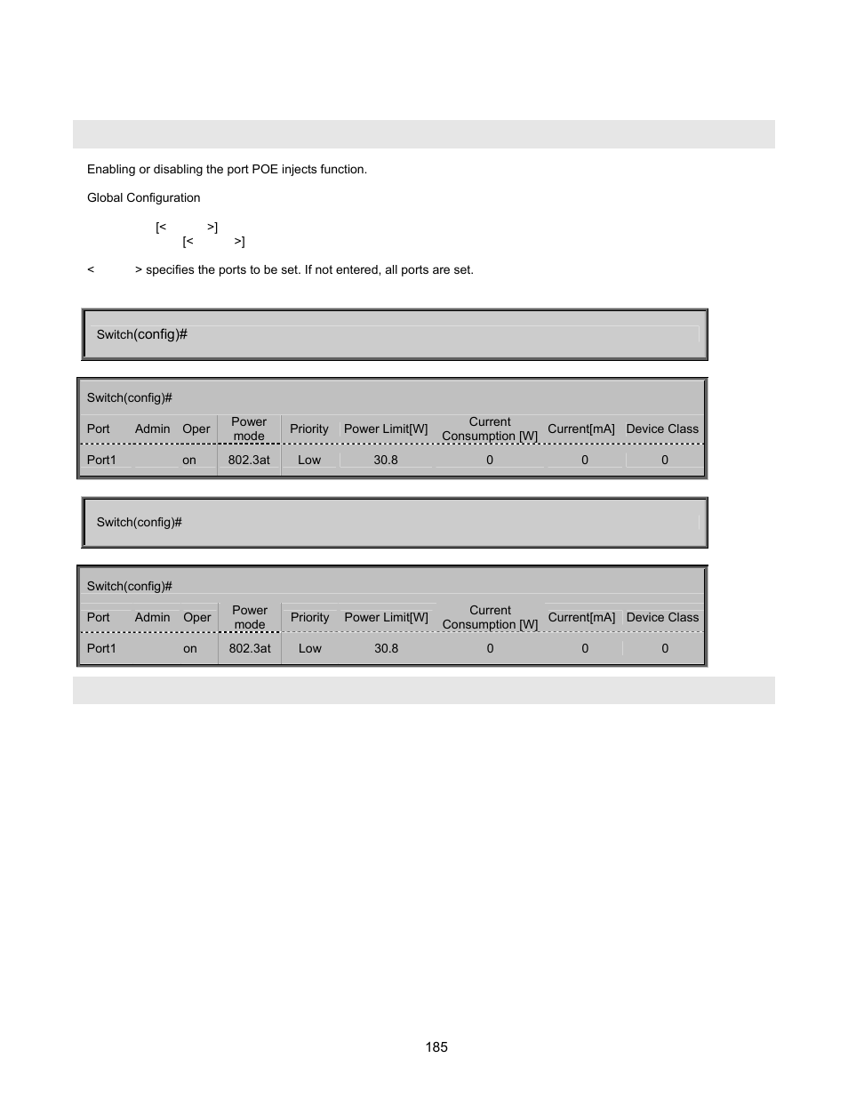 Configure poe -- port, Poe enable | Interlogix NS2503-24P/2C User Manual User Manual | Page 185 / 197