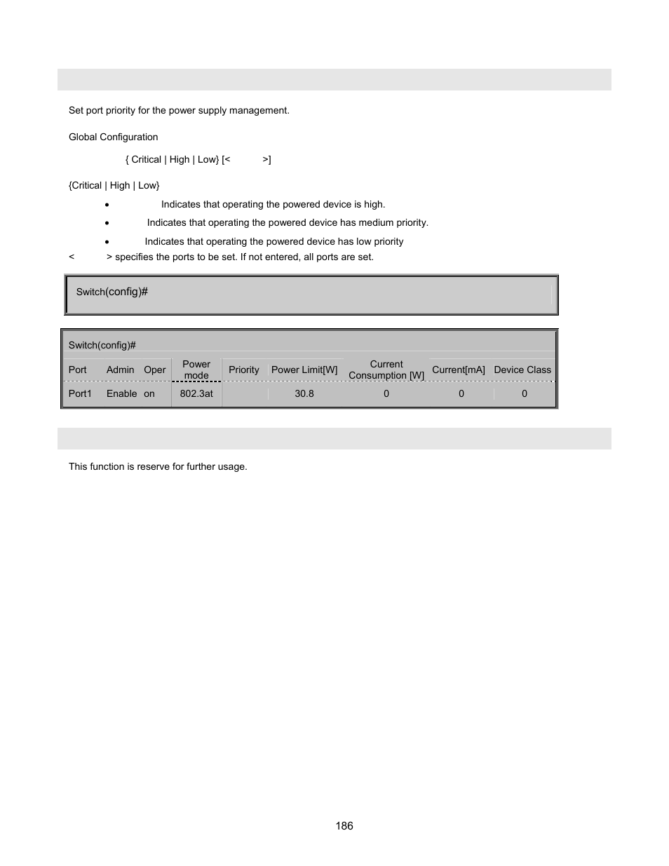 Poe priority, Poe maximum-power | Interlogix NS2503-24P/2C User Manual User Manual | Page 186 / 197