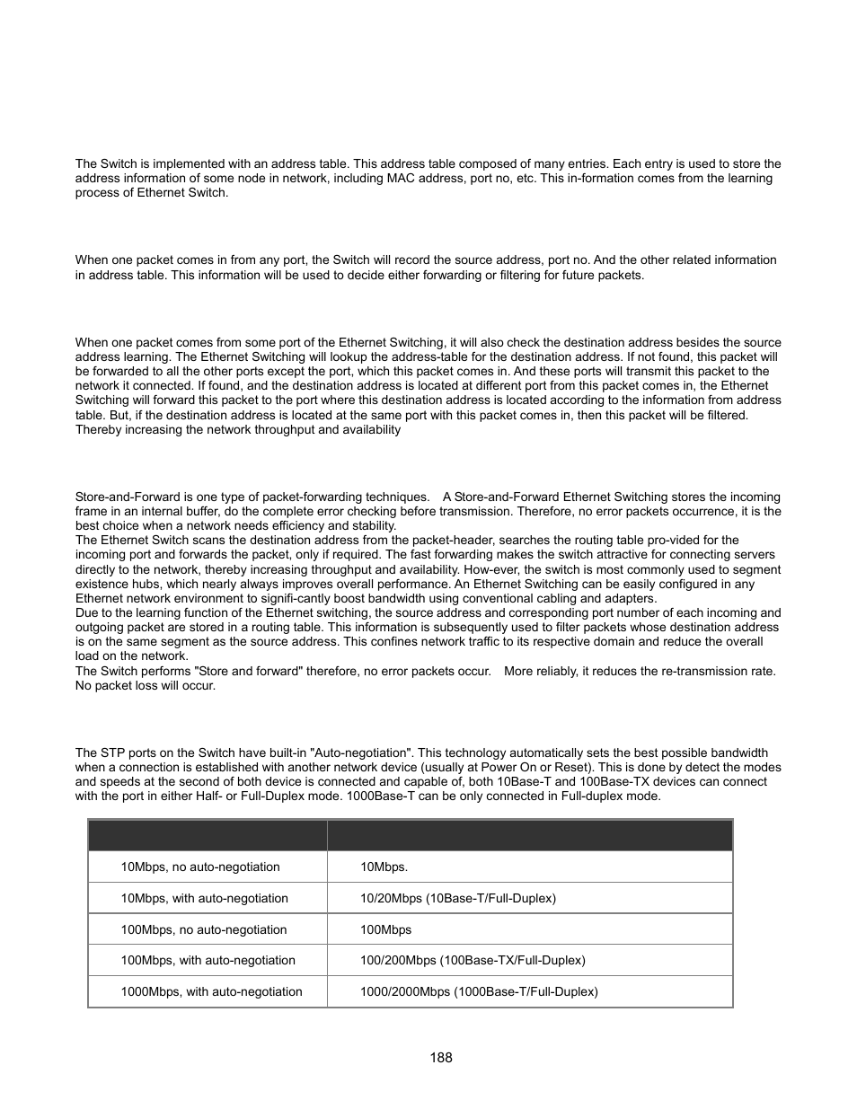 Switch operation, Address table, Learning | Forwarding & filtering, Store-and-forward, Auto-negotiation | Interlogix NS2503-24P/2C User Manual User Manual | Page 188 / 197