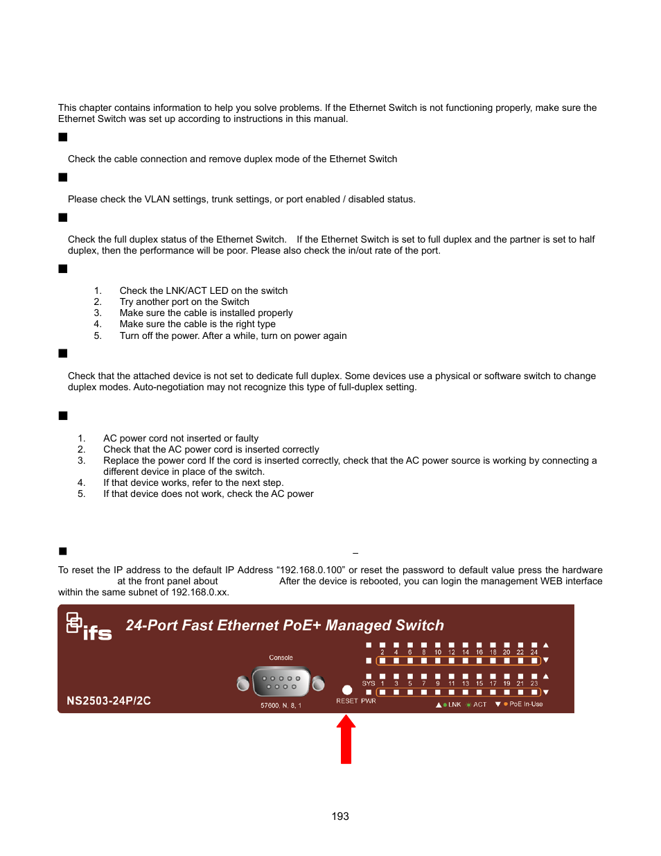 Trouble shooting | Interlogix NS2503-24P/2C User Manual User Manual | Page 193 / 197