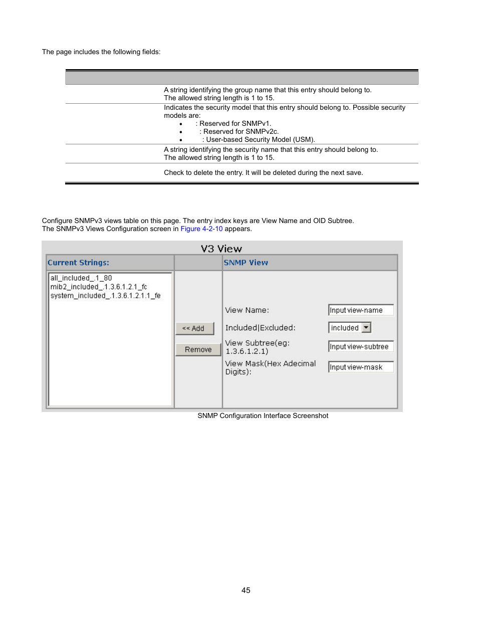 Snmpv3 view | Interlogix NS2503-24P/2C User Manual User Manual | Page 45 / 197