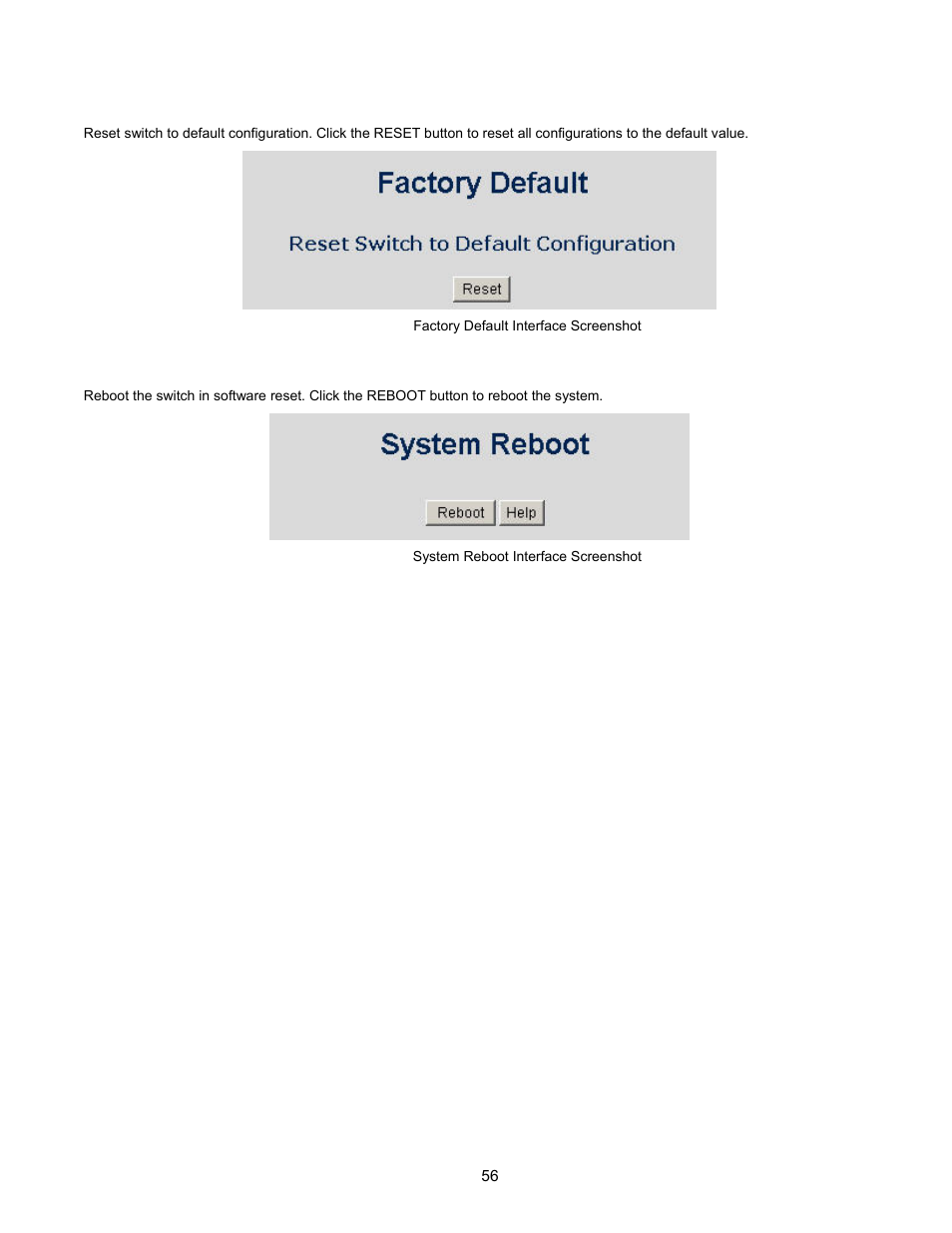 Factory default, System reboot | Interlogix NS2503-24P/2C User Manual User Manual | Page 56 / 197