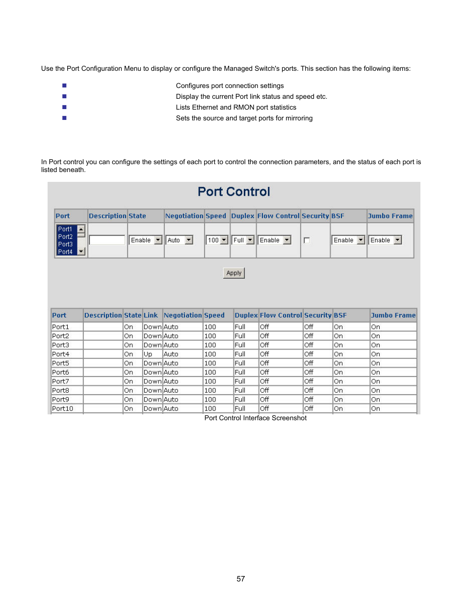 Port configuration, Port control | Interlogix NS2503-24P/2C User Manual User Manual | Page 57 / 197