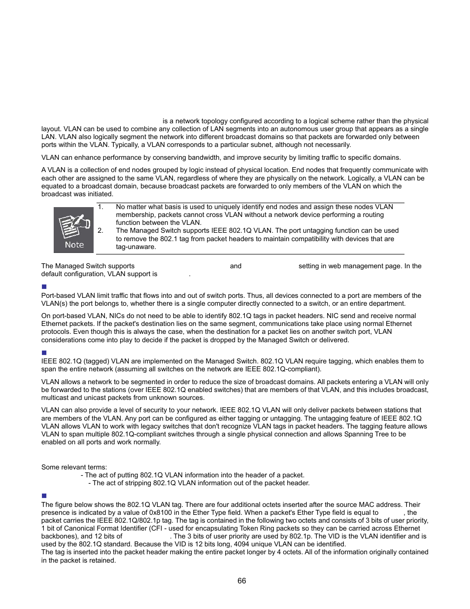 Vlan configuration, Vlan overview | Interlogix NS2503-24P/2C User Manual User Manual | Page 66 / 197