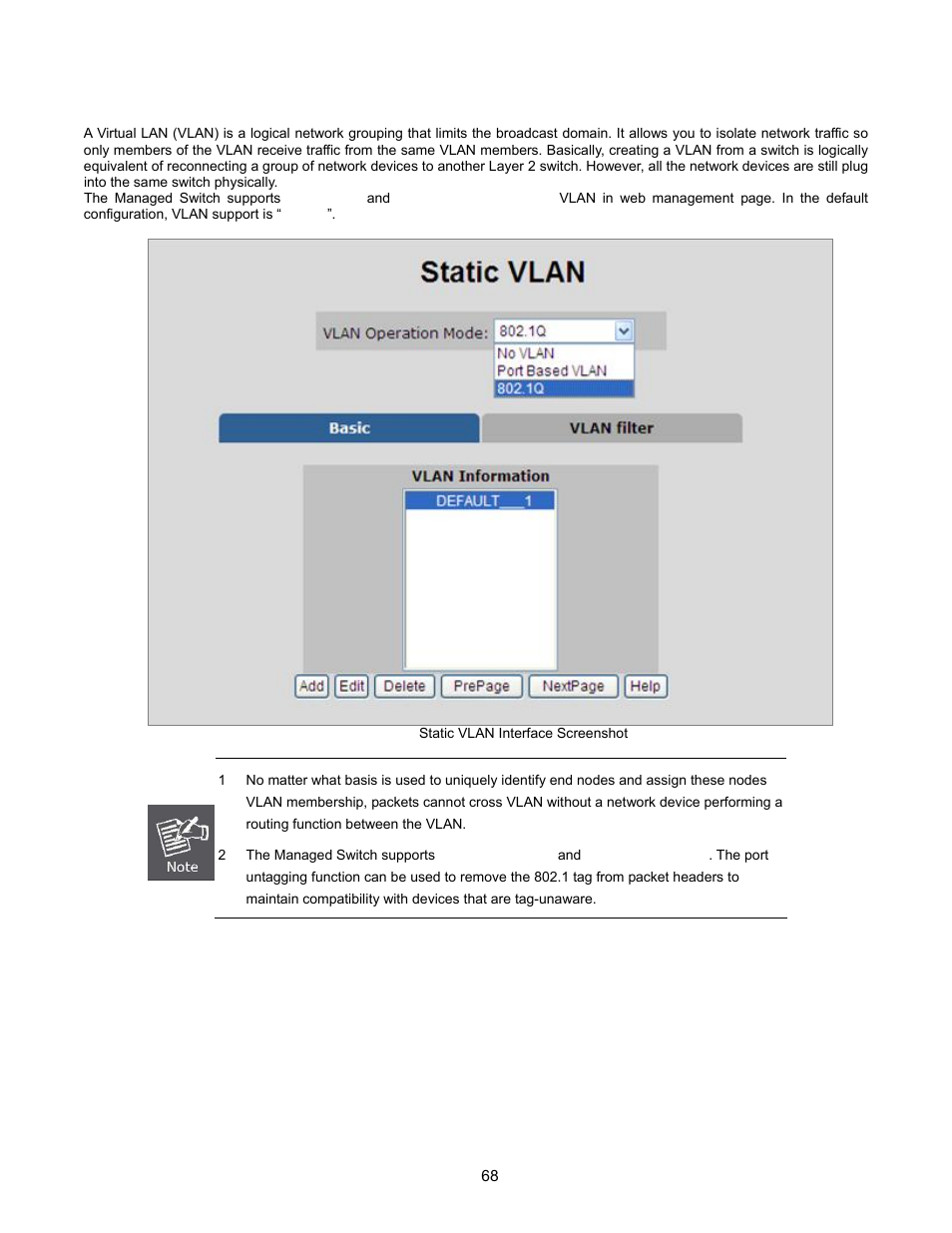 Static vlan configuration | Interlogix NS2503-24P/2C User Manual User Manual | Page 68 / 197