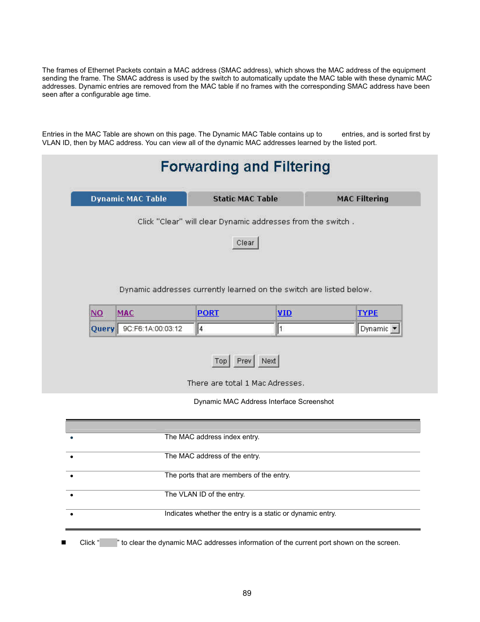 Forwarding and filtering, Dynamic mac table | Interlogix NS2503-24P/2C User Manual User Manual | Page 89 / 197