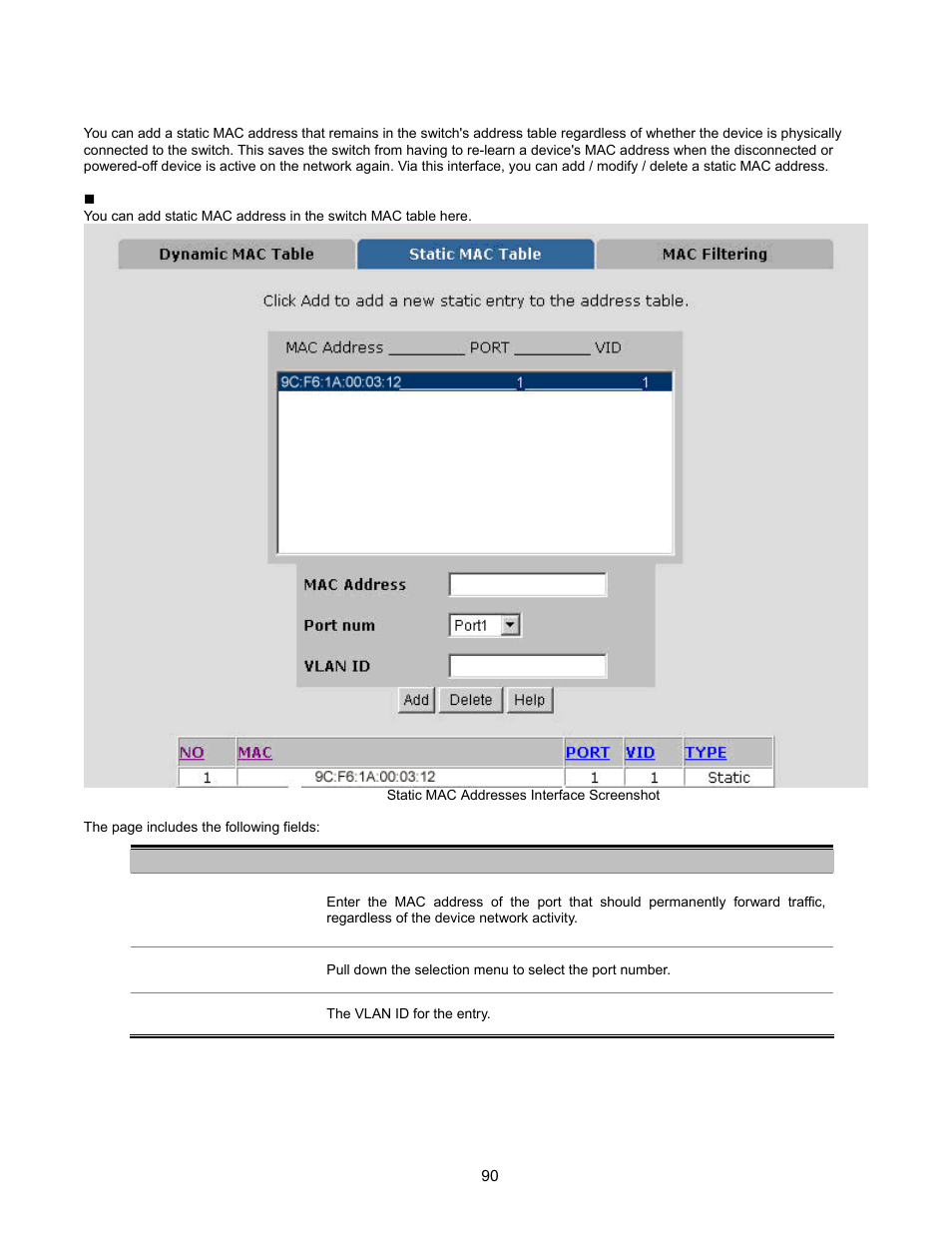 Static mac table | Interlogix NS2503-24P/2C User Manual User Manual | Page 90 / 197