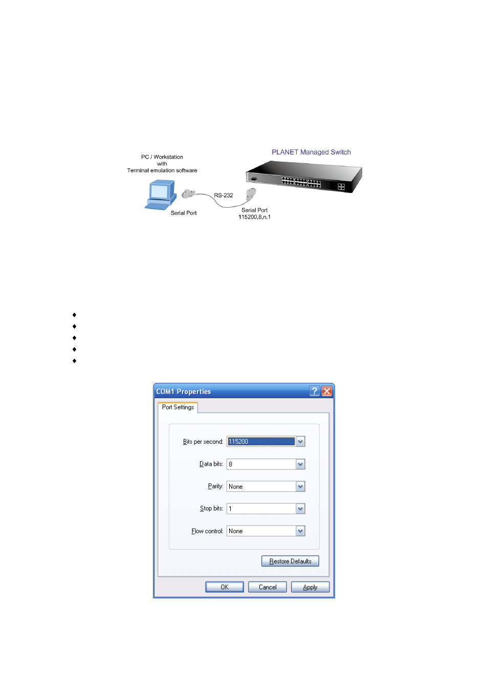 Terminal setup | Interlogix NS3550-24T/4S User Manual | Page 6 / 13