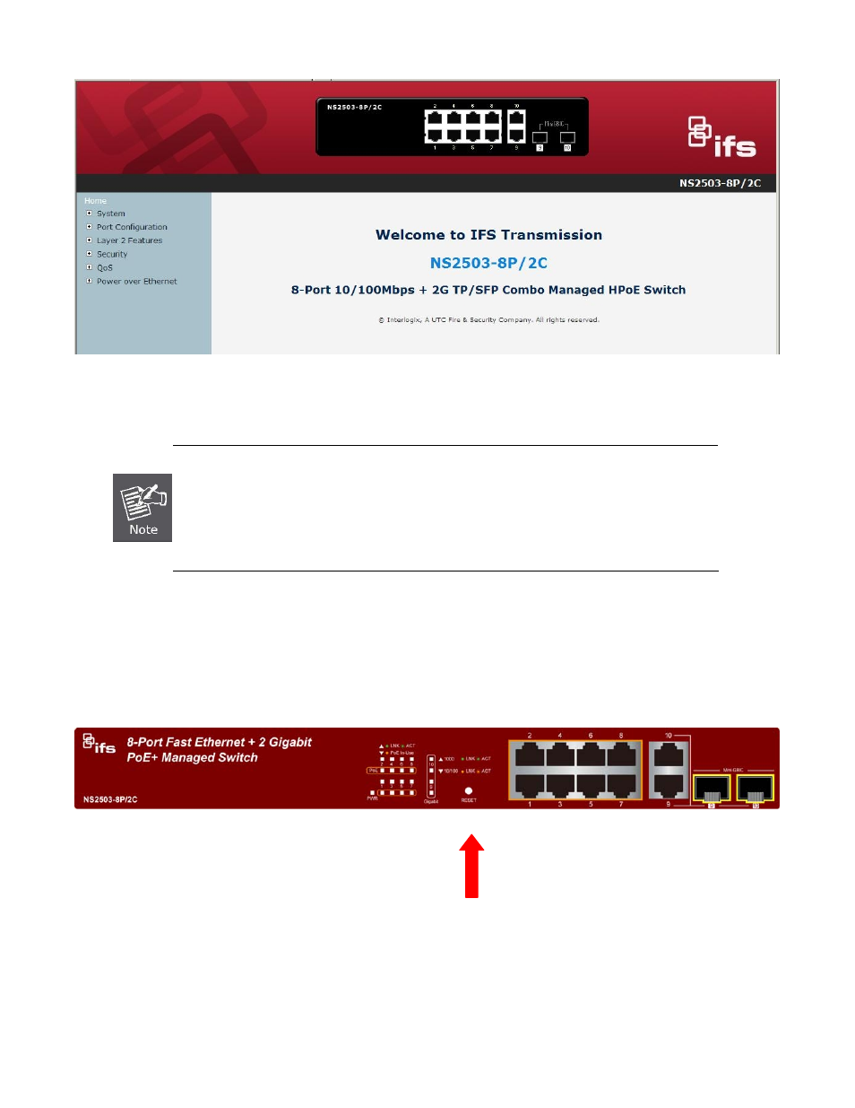 Resetting the ip address and admin password | Interlogix NS2503-8P/2C User Manual | Page 10 / 11