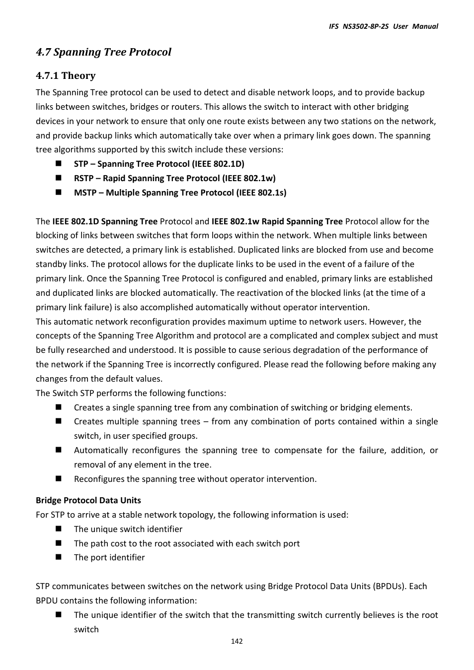 7 spanning tree protocol, 1 theory | Interlogix NS3502-8P-2S User Manual User Manual | Page 142 / 568