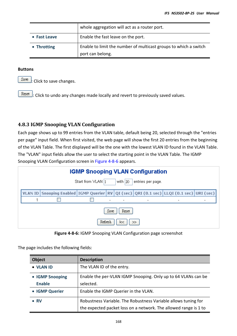 3 igmp snooping vlan configuration | Interlogix NS3502-8P-2S User Manual User Manual | Page 168 / 568