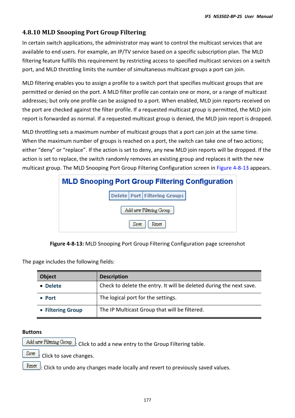 10 mld snooping port group filtering | Interlogix NS3502-8P-2S User Manual User Manual | Page 177 / 568