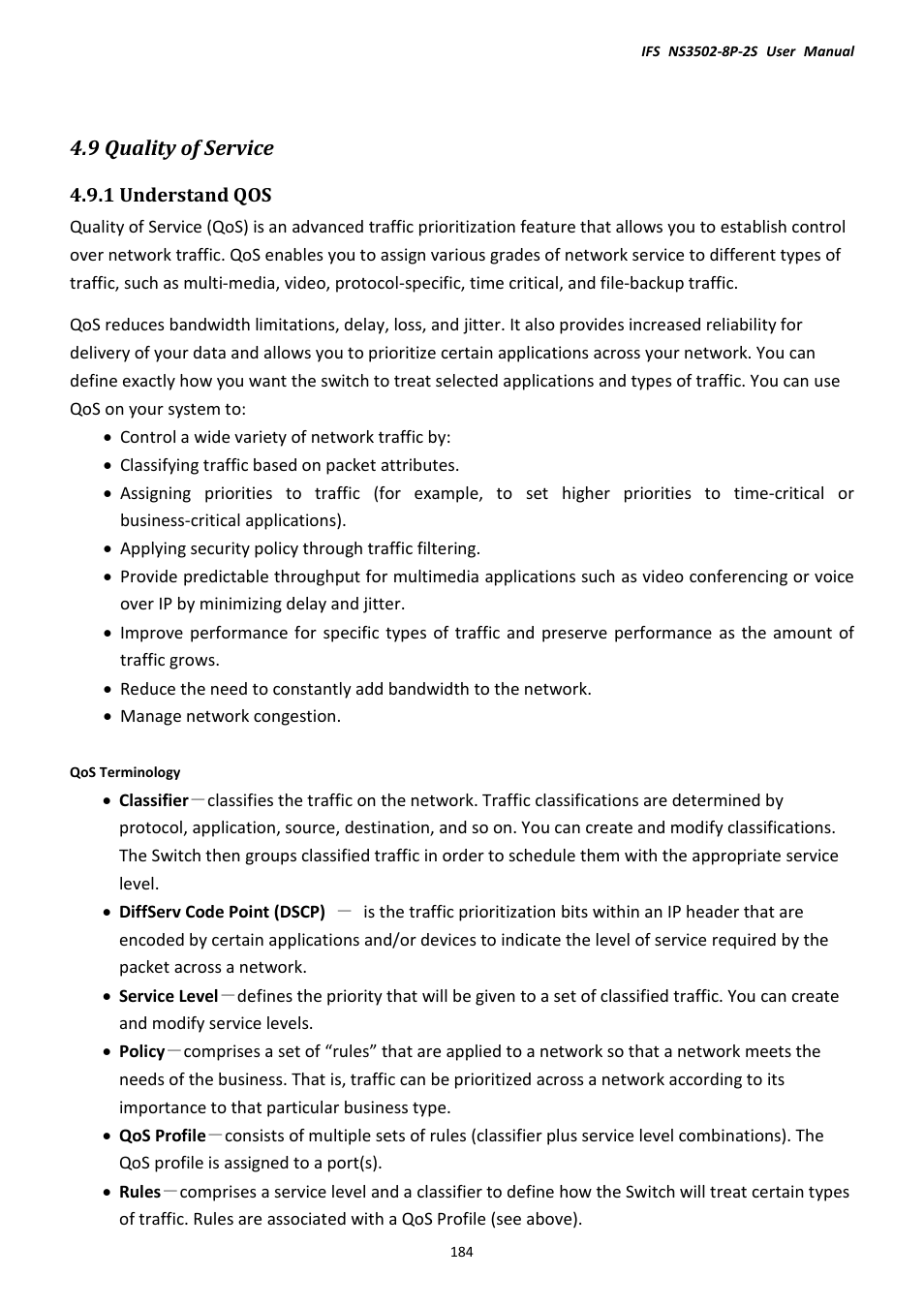 9 quality of service, 1 understand qos | Interlogix NS3502-8P-2S User Manual User Manual | Page 184 / 568