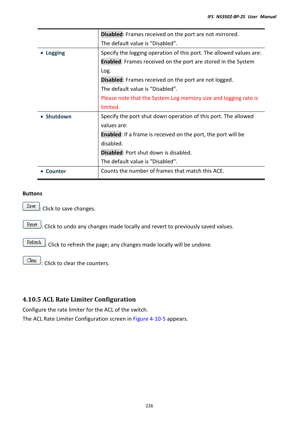 5 acl rate limiter configuration | Interlogix NS3502-8P-2S User Manual User Manual | Page 226 / 568