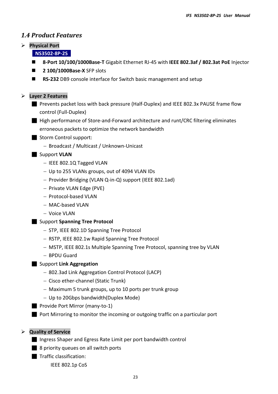 4 product features | Interlogix NS3502-8P-2S User Manual User Manual | Page 23 / 568