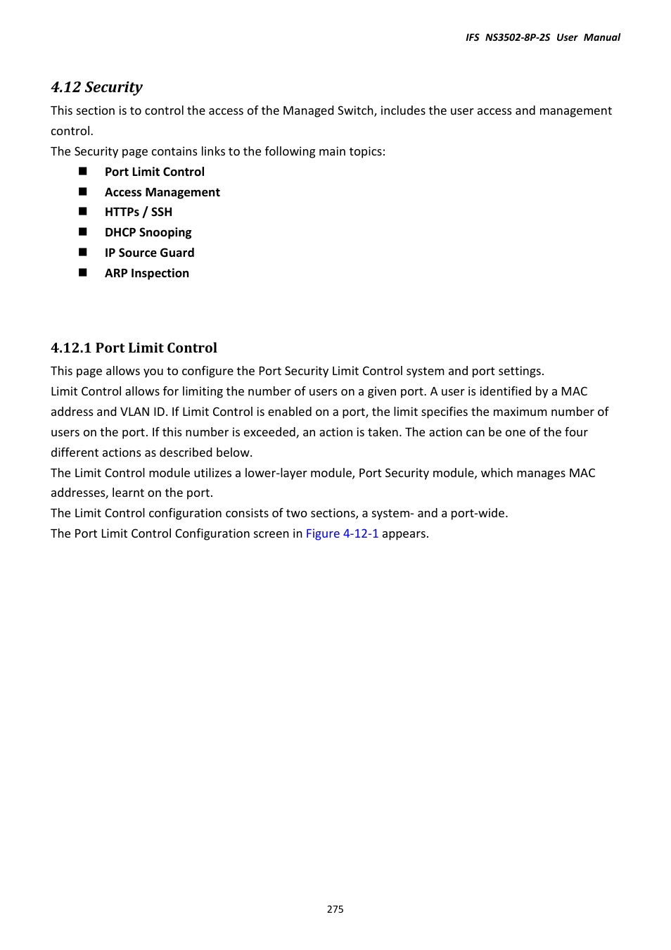 12 security, 1 port limit control | Interlogix NS3502-8P-2S User Manual User Manual | Page 275 / 568
