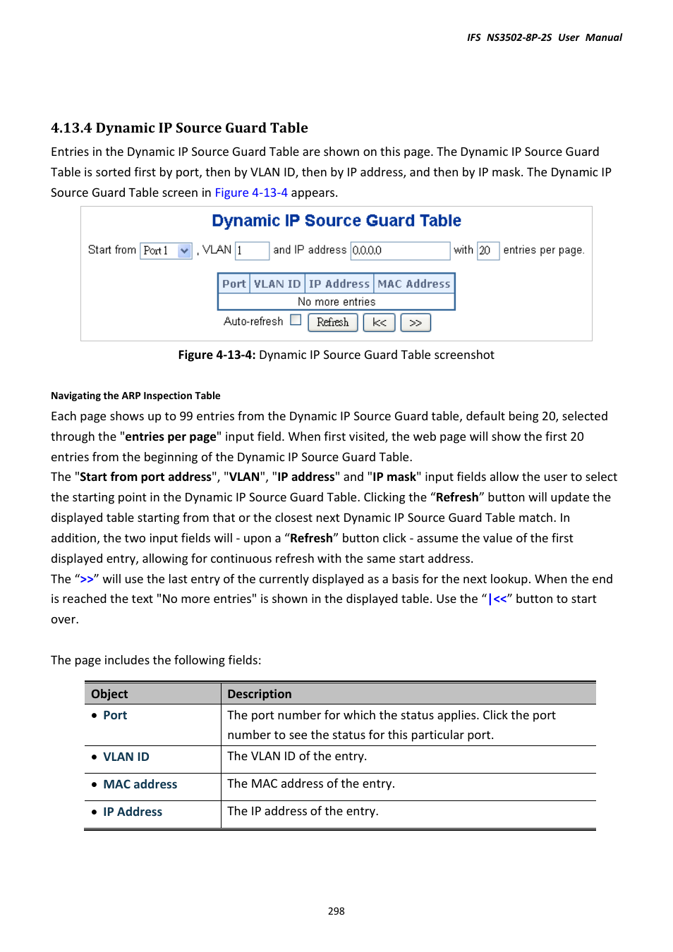 4 dynamic ip source guard table | Interlogix NS3502-8P-2S User Manual User Manual | Page 298 / 568