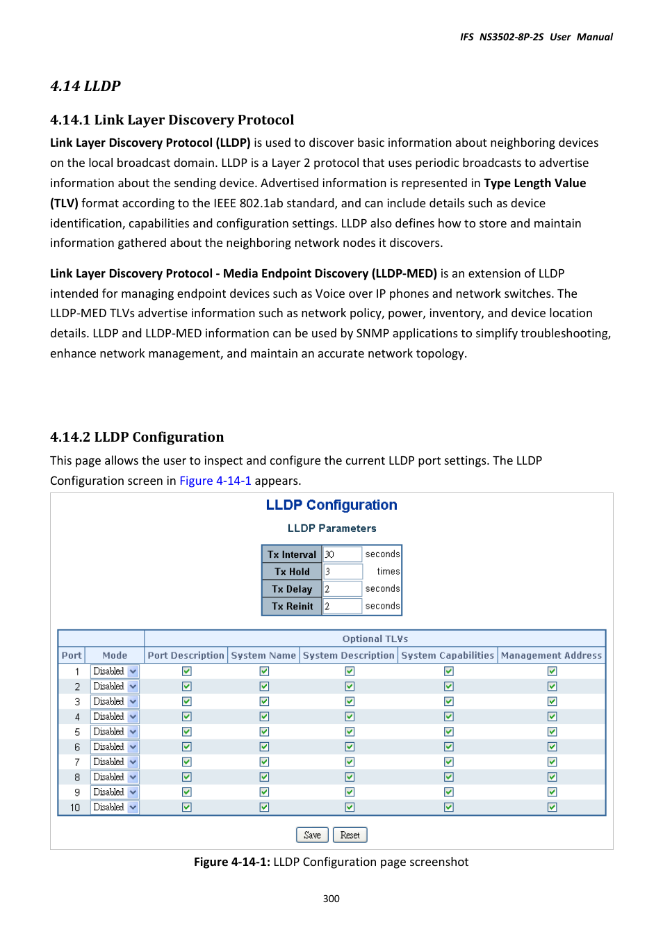 14 lldp, 1 link layer discovery protocol, 2 lldp configuration | Interlogix NS3502-8P-2S User Manual User Manual | Page 300 / 568