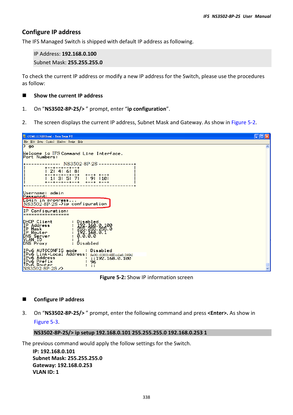 Configure ip address | Interlogix NS3502-8P-2S User Manual User Manual | Page 338 / 568