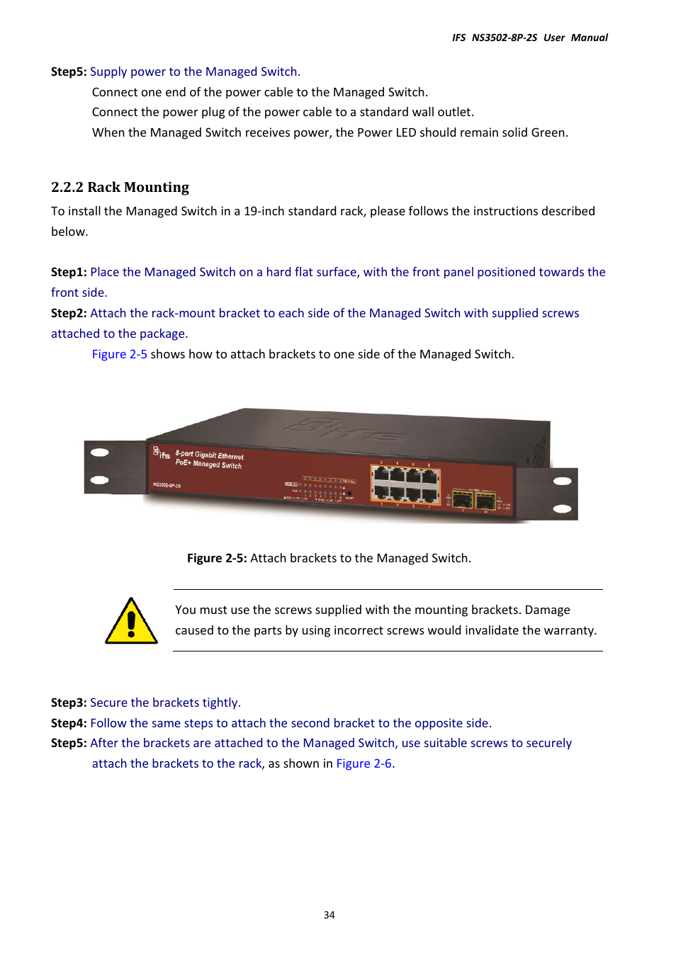 2 rack mounting | Interlogix NS3502-8P-2S User Manual User Manual | Page 34 / 568