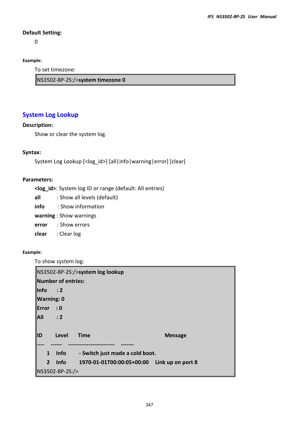System log lookup | Interlogix NS3502-8P-2S User Manual User Manual | Page 347 / 568