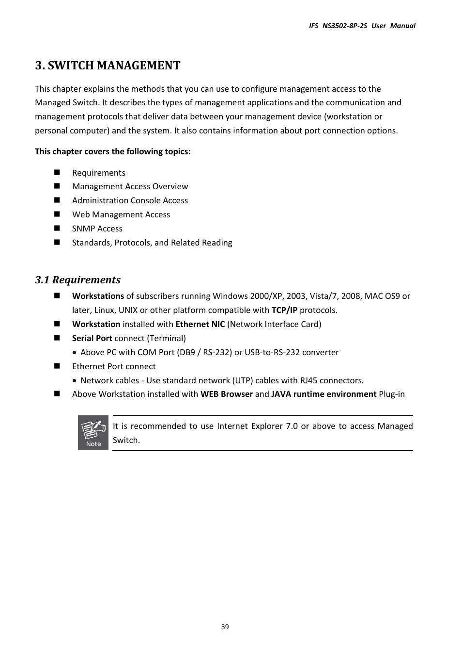 Switch management, 1 requirements | Interlogix NS3502-8P-2S User Manual User Manual | Page 39 / 568