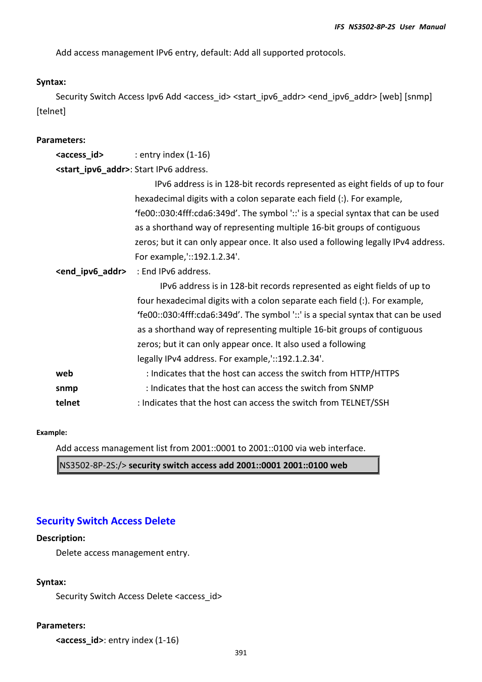 Security switch access delete | Interlogix NS3502-8P-2S User Manual User Manual | Page 391 / 568