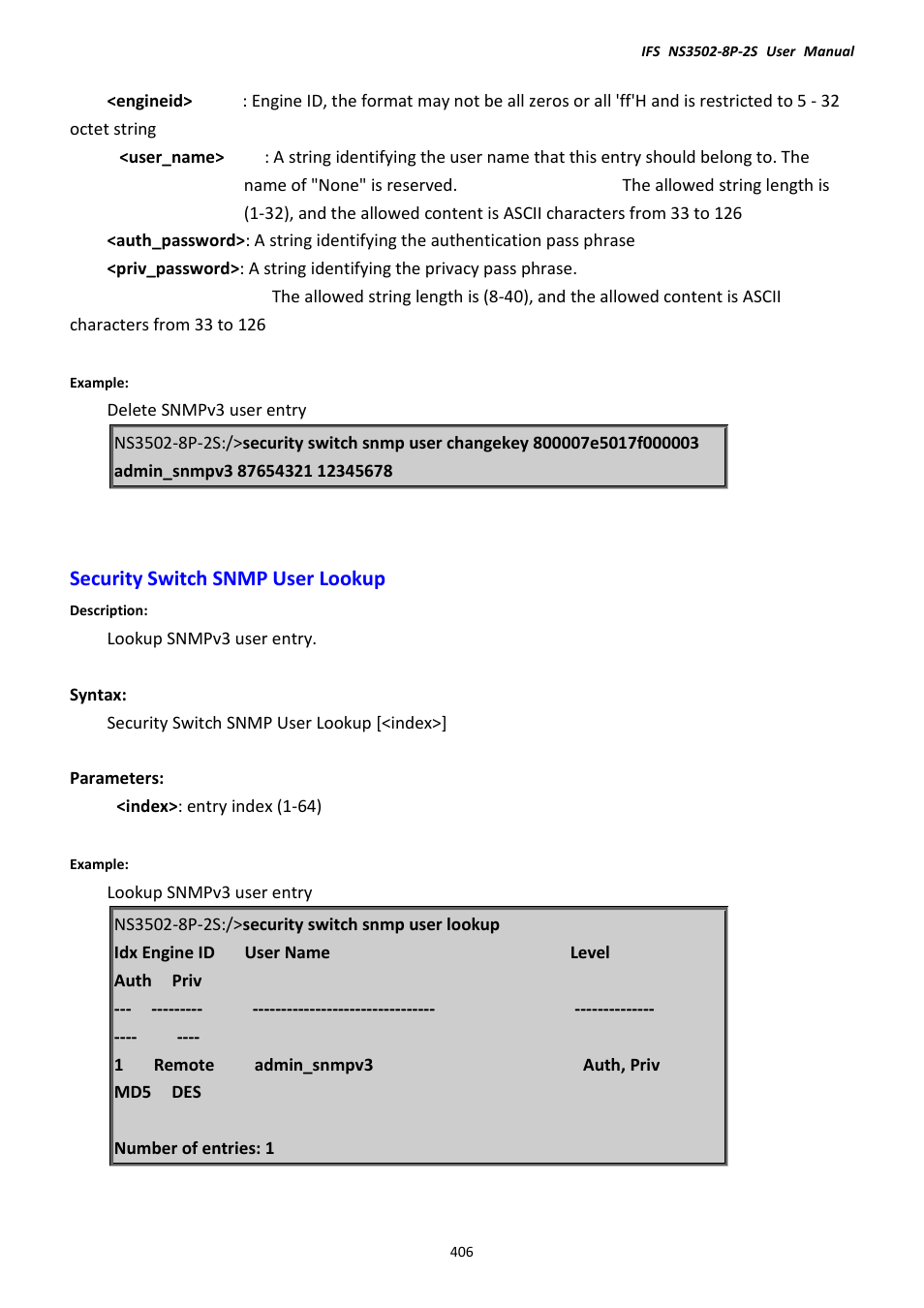 Security switch snmp user lookup | Interlogix NS3502-8P-2S User Manual User Manual | Page 406 / 568